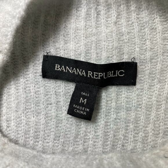 Banana Republic Aire Cropped Puff Sleeves Ribbed Sweater Light Gray Medium Tall - Picture 3 of 8